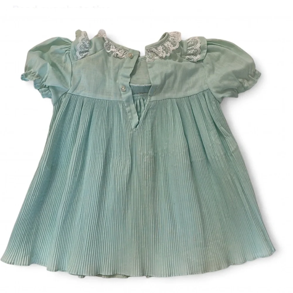 Roanna - Vintage Mint Green Kids Dress with Lace Trim - 3T